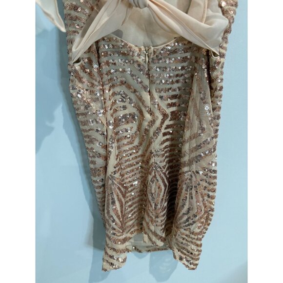 Make Your Entrance Rose Gold Sequin Tie-Back Mini Dress, size small - Picture 9 of 11